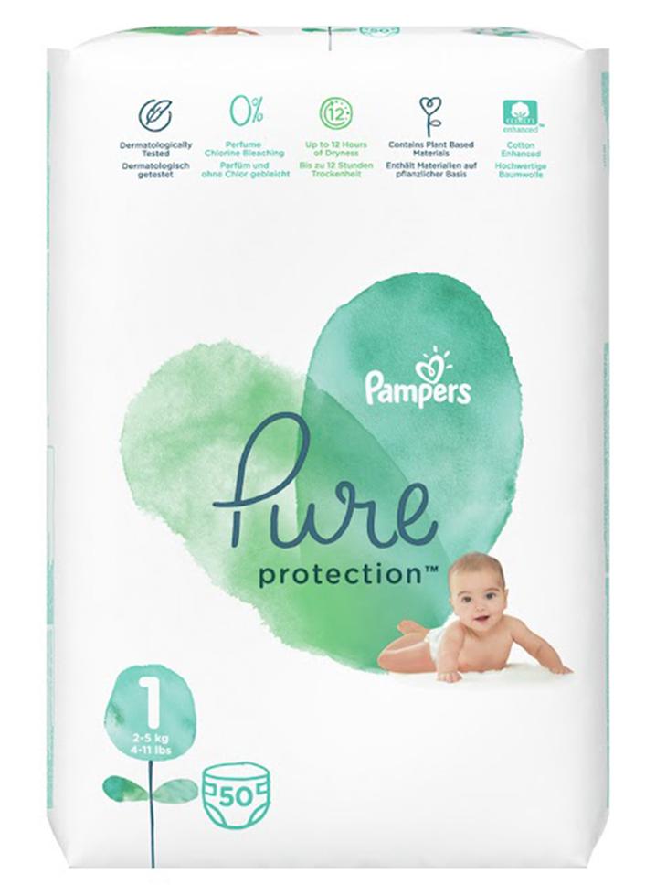 Pampers Pure Protection Diapers Size 1 2-5 Kg 50 Count Dermatologically Tested - Image 1