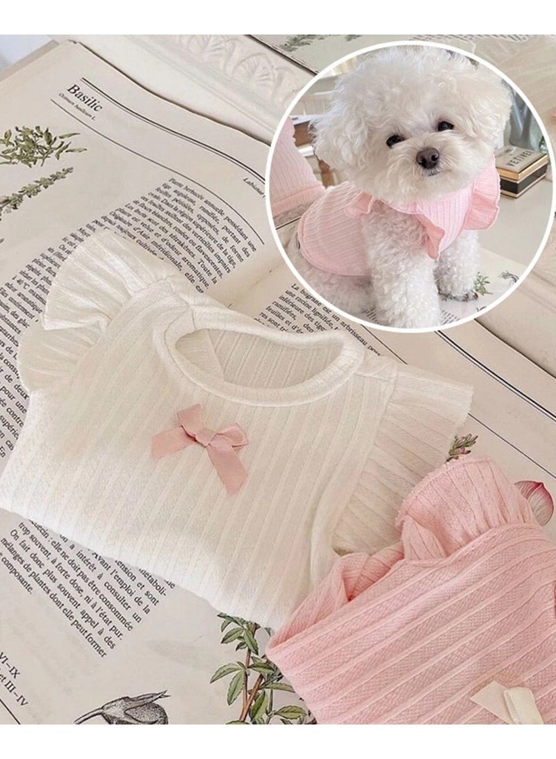 ايه ام ملابس كلاب صغيرة رقيقة وجيدة التهوية، سترة كلب لطيفة مزينة بفيونكة، جرو تيدي - Image 3