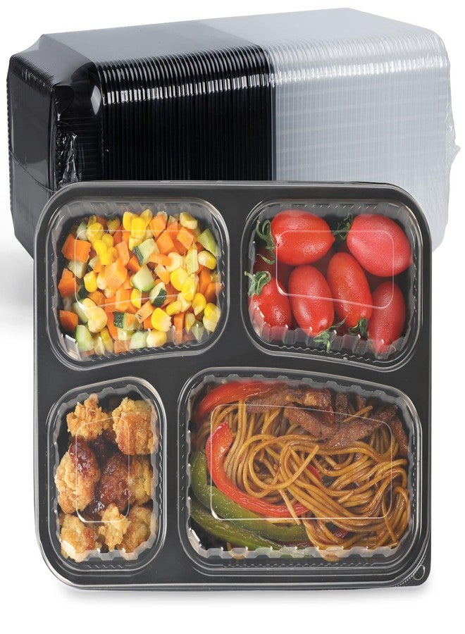 LEOBOX Meal Prep Containers 34oz 40 Pack - BPA Free PP Plastic Shrink Wrap & Leak Proof Takeout Box | Dishwasher Freezer & Microwave Safe Reusable for Bulk Cooking | Black 4 Compartment Food container - Image 1