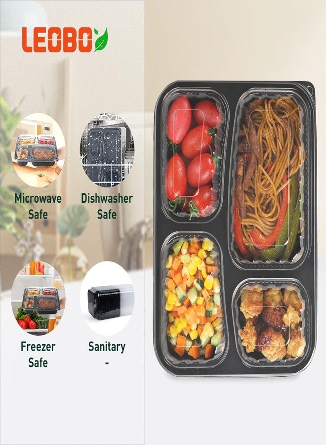 LEOBOX Meal Prep Containers 34oz 40 Pack - BPA Free PP Plastic Shrink Wrap & Leak Proof Takeout Box | Dishwasher Freezer & Microwave Safe Reusable for Bulk Cooking | Black 4 Compartment Food container - Image 3