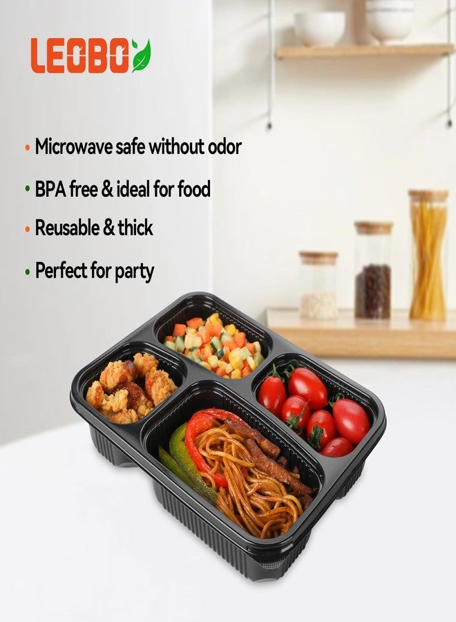 LEOBOX Meal Prep Containers 34oz 40 Pack - BPA Free PP Plastic Shrink Wrap & Leak Proof Takeout Box | Dishwasher Freezer & Microwave Safe Reusable for Bulk Cooking | Black 4 Compartment Food container - Image 4