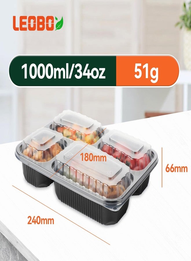 LEOBOX Meal Prep Containers 34oz 40 Pack - BPA Free PP Plastic Shrink Wrap & Leak Proof Takeout Box | Dishwasher Freezer & Microwave Safe Reusable for Bulk Cooking | Black 4 Compartment Food container - Image 5
