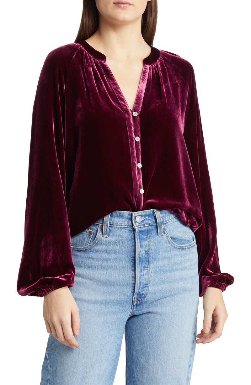 V Neck Long Sleeve Blouse Velvet Casual Office Shirt - Image 2