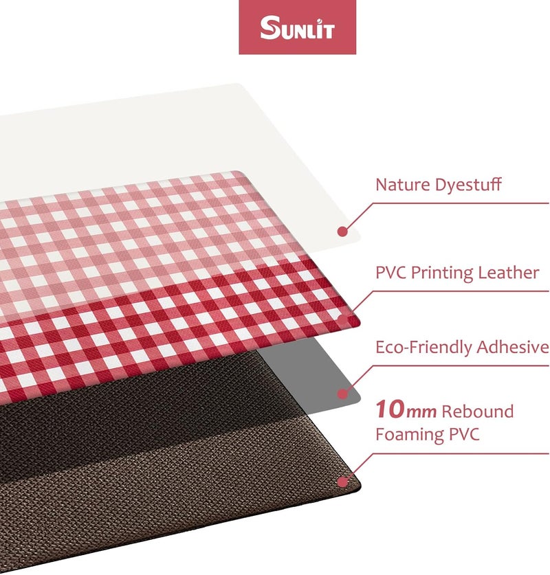 Sunlit Set of 2 Anti Fatigue Kitchen Floor Mat, Non Slip Waterproof Comfort Standing Mat, 0.4 Inch Thick Cushioned Farmhouse Kitchen Rug Runner, White Red Buffalo Check (17"x28"&17"x47") - Image 3