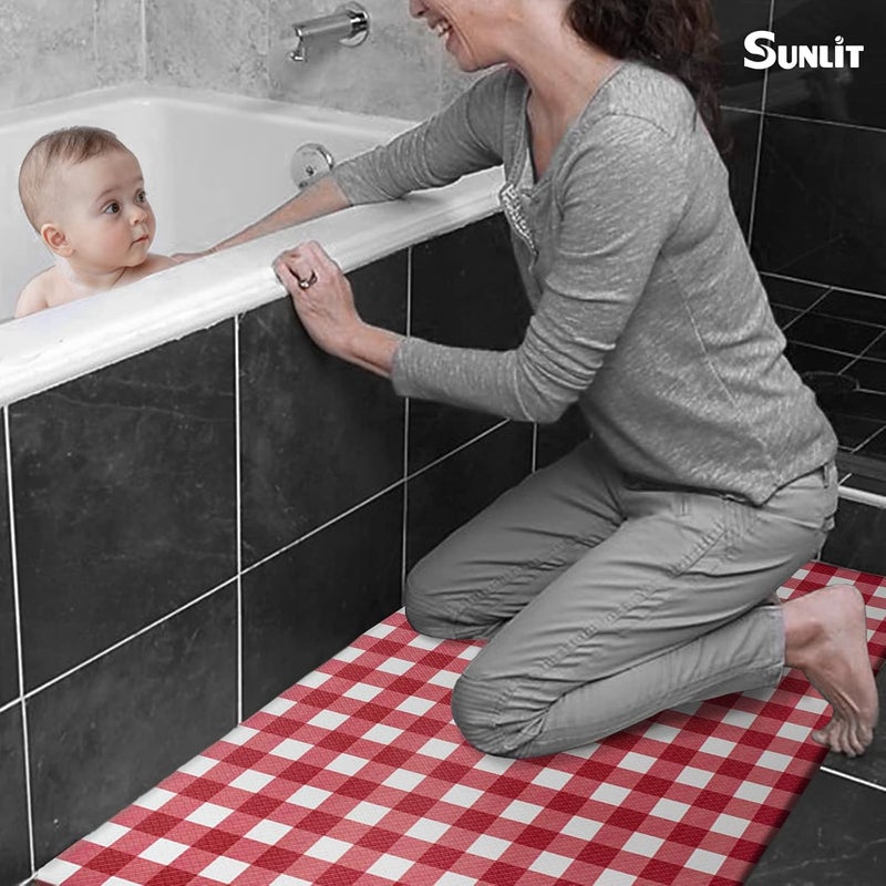 Sunlit Set of 2 Anti Fatigue Kitchen Floor Mat, Non Slip Waterproof Comfort Standing Mat, 0.4 Inch Thick Cushioned Farmhouse Kitchen Rug Runner, White Red Buffalo Check (17"x28"&17"x47") - Image 5