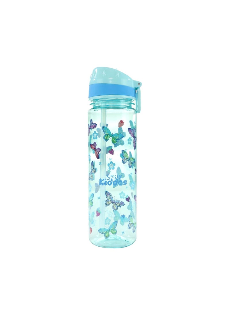 SMILY KIDDOS - Smily Kiddos 650 ml Straight Water Bottle Nozzle Butterfly Theme Blue Kids Water Bottle Dishwasher Safe Water Bottle Leak Proof Flip Top Lid Water Bottle - Image 1
