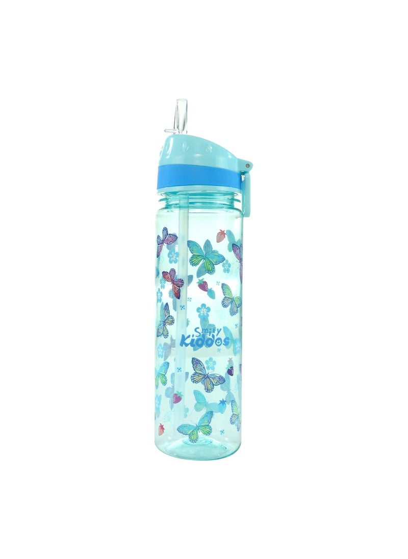 SMILY KIDDOS - Smily Kiddos 650 ml Straight Water Bottle Nozzle Butterfly Theme Blue Kids Water Bottle Dishwasher Safe Water Bottle Leak Proof Flip Top Lid Water Bottle - Image 1