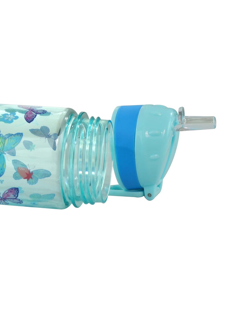 SMILY KIDDOS - Smily Kiddos 650 ml Straight Water Bottle Nozzle Butterfly Theme Blue Kids Water Bottle Dishwasher Safe Water Bottle Leak Proof Flip Top Lid Water Bottle - Image 1