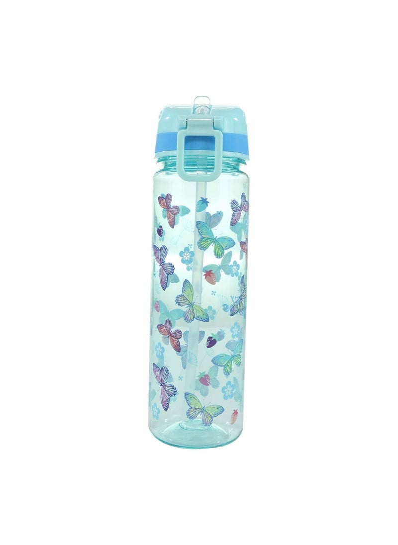 SMILY KIDDOS - Smily Kiddos 650 ml Straight Water Bottle Nozzle Butterfly Theme Blue Kids Water Bottle Dishwasher Safe Water Bottle Leak Proof Flip Top Lid Water Bottle - Image 1