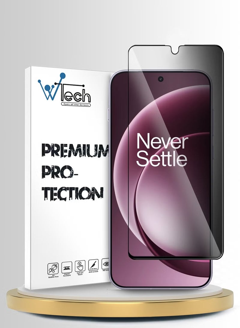 واقي شاشة زجاجي مقوّى كامل الغطاء بكامل الغراء لسلسلة OnePlus 15 5G 2025 الفاخرة E2E للخصوصية (MSGECP) - شفاف/أسود
