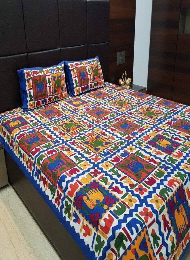 Bed Zone Cotton Double bedsheet with Pillow Covers -King Size, Multicolor