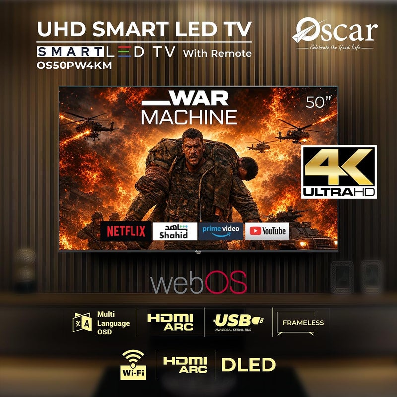 تلفزيون أوسكار الذكي 50 بوصة بدقة 4K فائقة الوضوح | نظام LG webOS | تصميم بدون إطار | HDR10 | تحكم صوتي | واي فاي وبلوتوث | تلفزيون LED فائق الوضوح - OS50PW4KM - Image 2