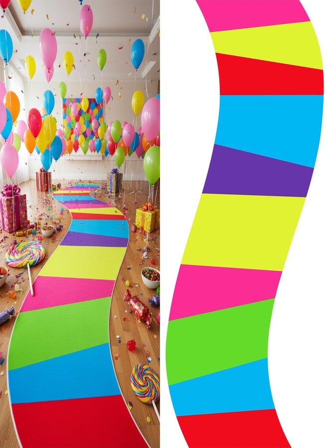 Tinideya 118 x 39 Inches Candy Party Decorations Colorful Polyester Carpet Aisle Runner Princess Road Runway for Candy Themed Party Birthday Supplies Christmas Trunk or Treat Car Decor - Image 1