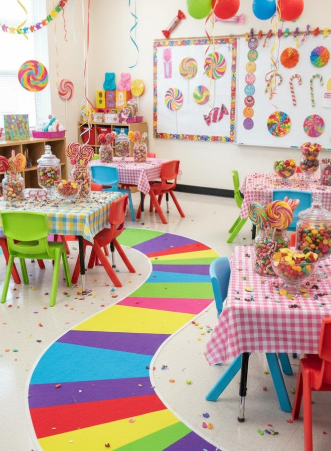 Tinideya 118 x 39 Inches Candy Party Decorations Colorful Polyester Carpet Aisle Runner Princess Road Runway for Candy Themed Party Birthday Supplies Christmas Trunk or Treat Car Decor - Image 4