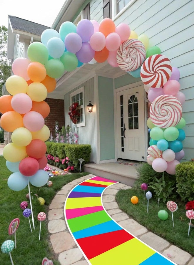 Tinideya 118 x 39 Inches Candy Party Decorations Colorful Polyester Carpet Aisle Runner Princess Road Runway for Candy Themed Party Birthday Supplies Christmas Trunk or Treat Car Decor - Image 5