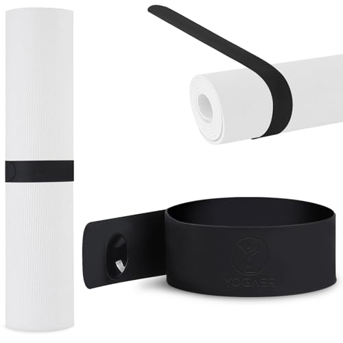 YOGAER Yoga Mat Strap Slap Band- Extended Silicone Self-Rolling Mat Tie with Suction Cup Grip - Silent Snap Holder & Carrier for Thick Mats, Foam Rollers(25"L x 2"W) (Black) - Image 1