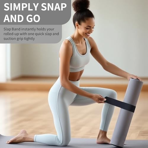 YOGAER Yoga Mat Strap Slap Band- Extended Silicone Self-Rolling Mat Tie with Suction Cup Grip - Silent Snap Holder & Carrier for Thick Mats, Foam Rollers(25"L x 2"W) (Black) - Image 2
