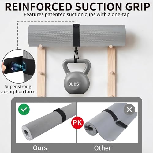 YOGAER Yoga Mat Strap Slap Band- Extended Silicone Self-Rolling Mat Tie with Suction Cup Grip - Silent Snap Holder & Carrier for Thick Mats, Foam Rollers(25"L x 2"W) (Black) - Image 4