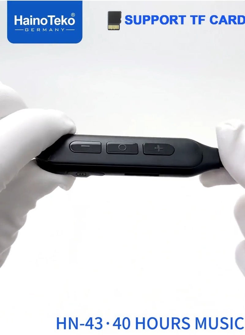 HainoTeko سماعة أذن لاسلكية على شكل طوق HN-43 مع 40 ساعة من وقت التشغيل ودعم بطاقة TF – بلوتوث 5.0، ملائمة مريحة، صوت قوي، مكالمات بدون استخدام اليدين، تصميم مقاوم للعرق، أسود – مثالية للسفر، والتمارين، والاستخدام اليومي - Image 5