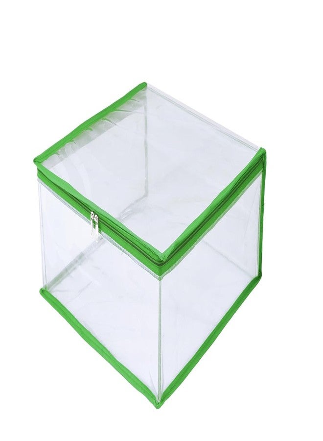 ABBASI Saree Cover Storage Bag Big for Clothes with Zip Organizer for Wardrobe, transparent Large Design Boxes (Green, Pack of 1) - Image 1