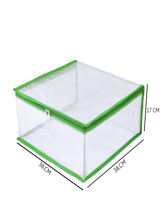 ABBASI Saree Cover Storage Bag Big for Clothes with Zip Organizer for Wardrobe, transparent Large Design Boxes (Green, Pack of 1) - Image 3