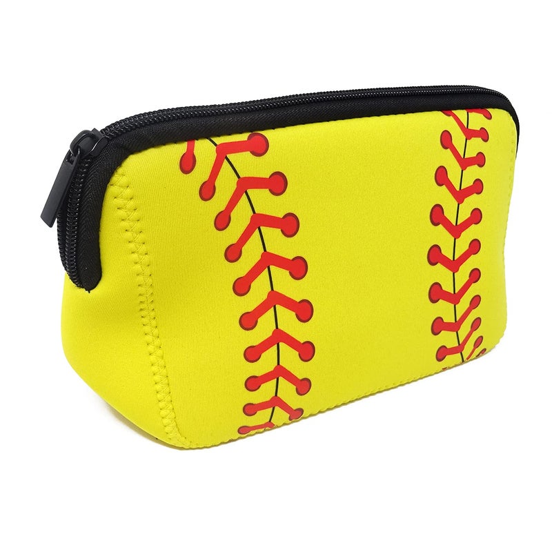 Honbay 1PCS Neoprene Baseball Print Makeup Bag Softball Travel Portable Cosmetic Pouch Bag Waterproof Makeup Organizer Case with Zipper