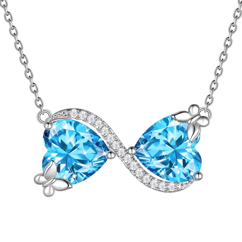 Juwaliy Infinity Heart Butterfly Necklace March Birthstone Necklace Aquamarine Blue Pendant Jewelry Women Wife Birthday Mother's Day Gift for Her - Image 1