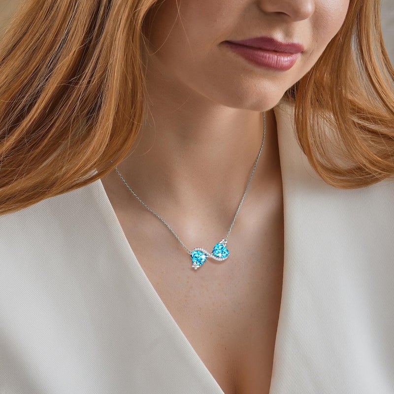 Juwaliy Infinity Heart Butterfly Necklace March Birthstone Necklace Aquamarine Blue Pendant Jewelry Women Wife Birthday Mother's Day Gift for Her - Image 3