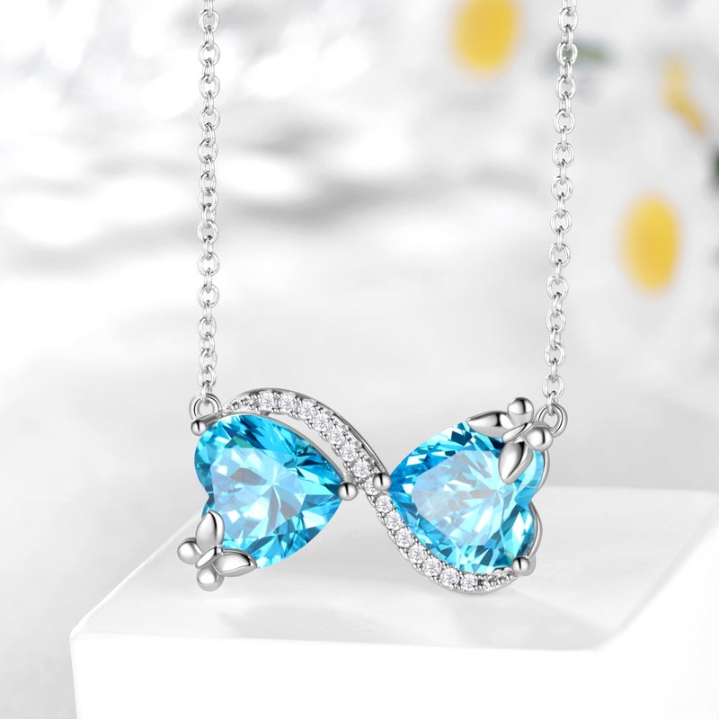 Juwaliy Infinity Heart Butterfly Necklace March Birthstone Necklace Aquamarine Blue Pendant Jewelry Women Wife Birthday Mother's Day Gift for Her - Image 4