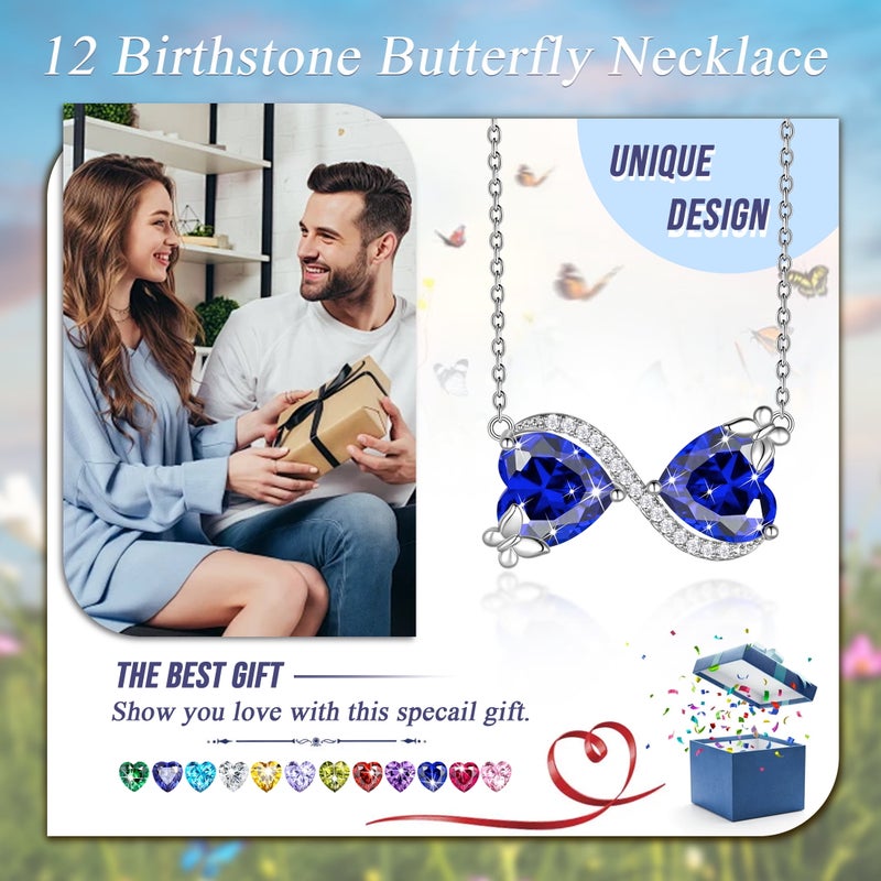 Juwaliy Infinity Heart Butterfly Necklace March Birthstone Necklace Aquamarine Blue Pendant Jewelry Women Wife Birthday Mother's Day Gift for Her - Image 5