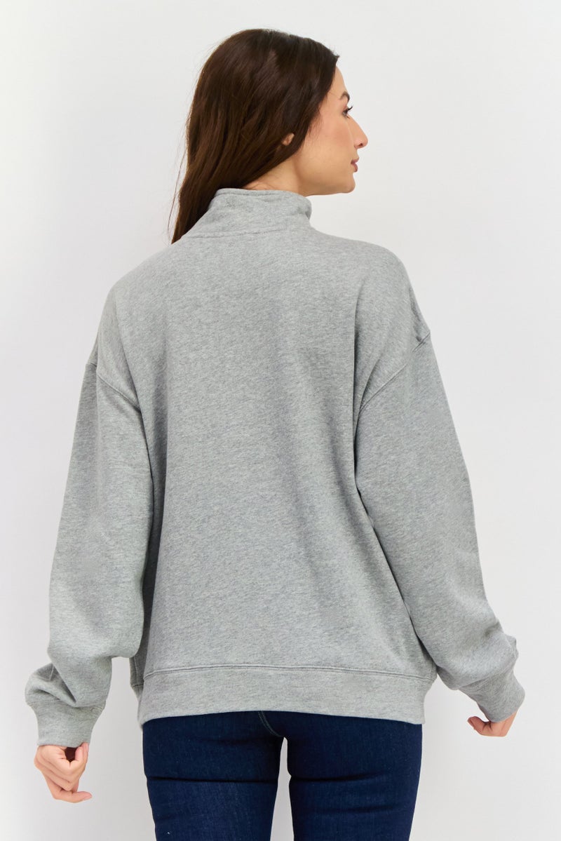 NIA Women Mock Neck Long Sleeves Heather Sweatshirt, Grey - Image 3