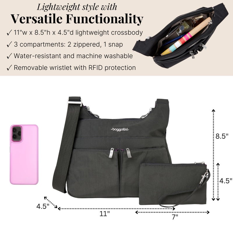 Baggallini Cross Over Crossbody Bag for Women - Travel Bag with Adjustable Strap & RFID Wristlet - Lightweight Water-Resistant Crossbody Purse - Image 4