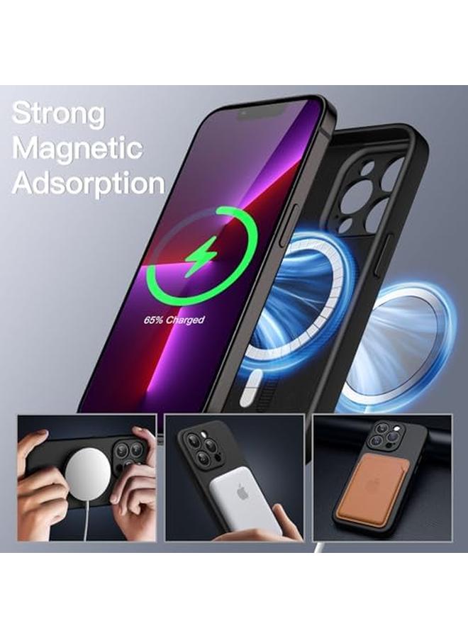 جي تيك جراب سيليكون مغناطيسي لهاتف آيفون 13 برو مقاس 6.1 بوصة متوافق مع غطاء هاتف ماج سيف مع عدسة الكاميرا حماية كاملة باللون الأسود - Image 3