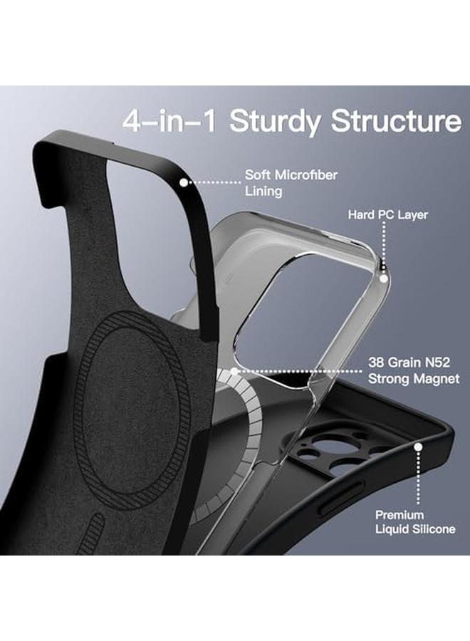 جي تيك جراب سيليكون مغناطيسي لهاتف آيفون 13 برو مقاس 6.1 بوصة متوافق مع غطاء هاتف ماج سيف مع عدسة الكاميرا حماية كاملة باللون الأسود - Image 4
