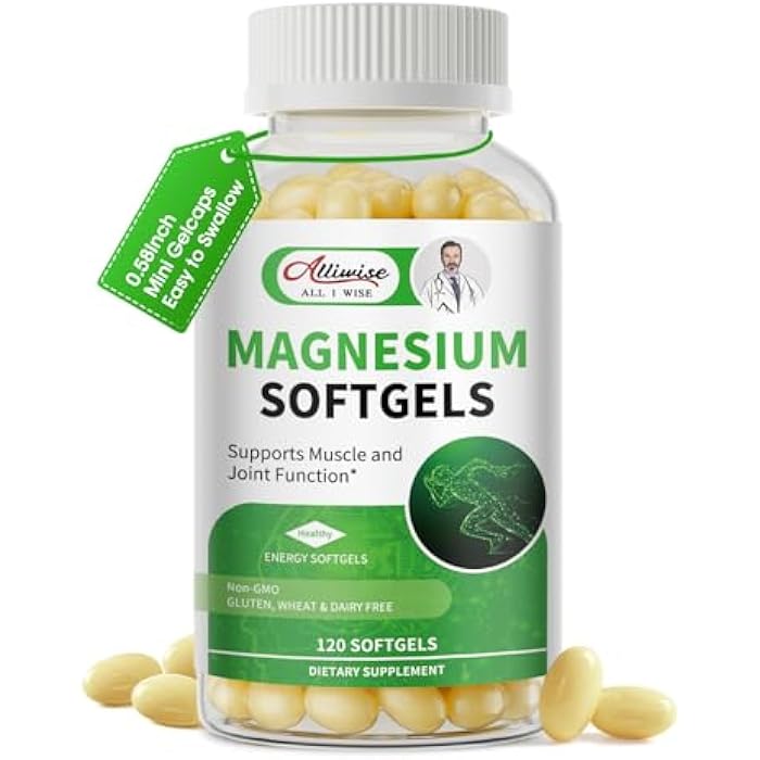 Alliwise Magnesium Glycinate 500mg Softgels Supplement, Small Easy to Swallow Magnesium Gelcaps High Absorption for Night Leg&Sleep Support, Muscle&Bone, Calm, Non GMO, 120 Gelcaps, 60 Day Supply - Image 1