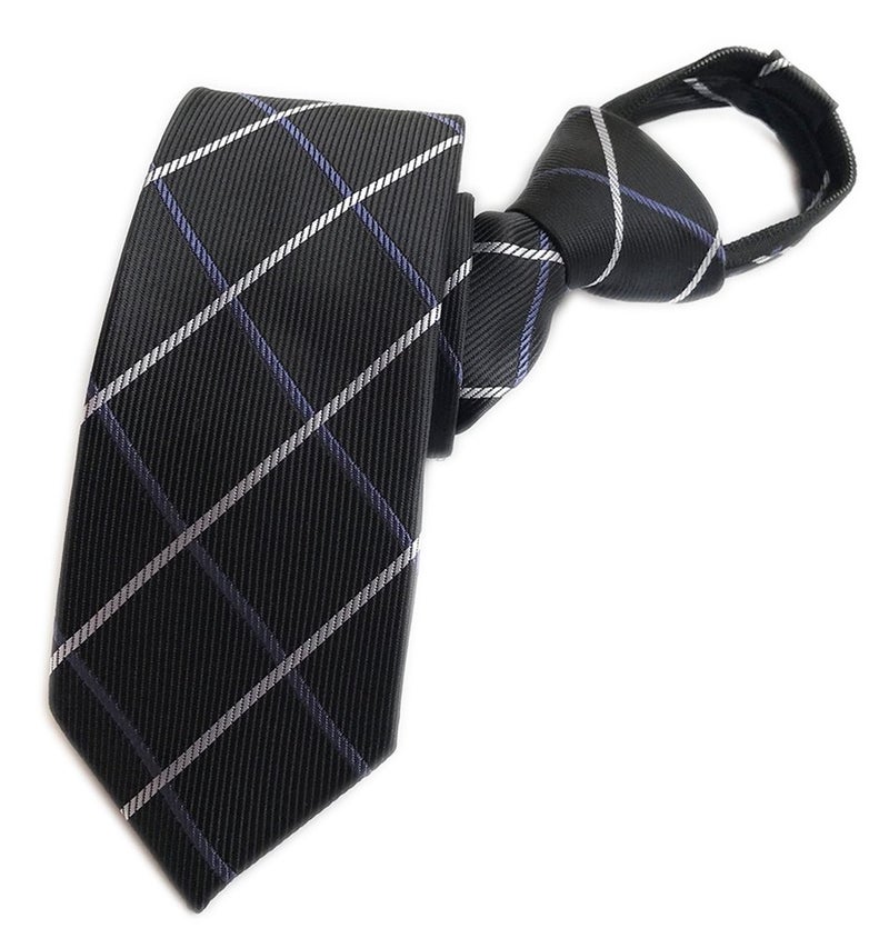 Ctskyte Men's Black Big Check Plaid Silk Ties Cravat Woven Casual Zipper Dress Neckties - Image 5