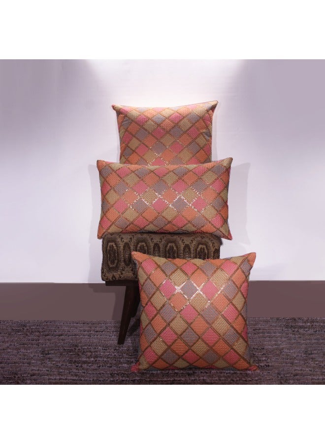 BYFT Orchard Cushion Cover 16 x 16 inch (Diagonal Checks Design - Peach) 40 x 40 cm Luxury Decorative Cushion Cover for Sofa, Bed & Living Room- Set of 2 without inserts - Image 1