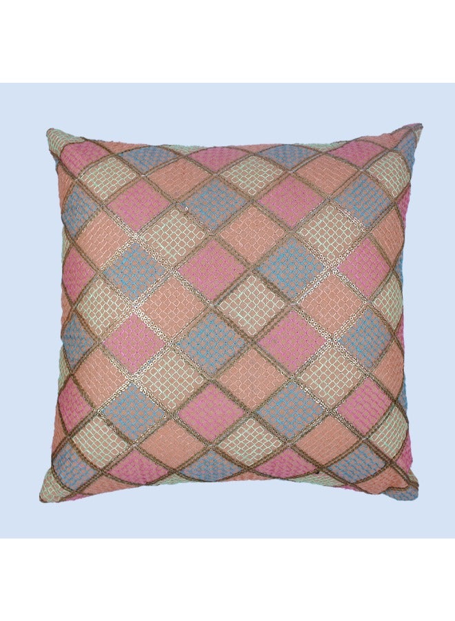 BYFT Orchard Cushion Cover 16 x 16 inch (Diagonal Checks Design - Peach) 40 x 40 cm Luxury Decorative Cushion Cover for Sofa, Bed & Living Room- Set of 2 without inserts - Image 3