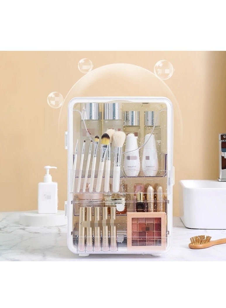 BlueFire Extra Large Makeup Organizer & Cosmetic Storage Box – 16.33” Desktop Display Cabinet with Transparent Front & Top Open, Magnetic Doors, Multi-Compartment for Lipstick, Brushes, Skincare, Lotion – Dustproof, Moisture-Proof for Bathroom, Bedroom, Dresser  - Image 1