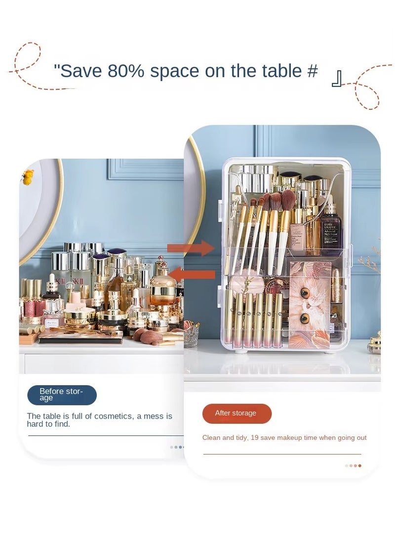 BlueFire Extra Large Makeup Organizer & Cosmetic Storage Box – 16.33” Desktop Display Cabinet with Transparent Front & Top Open, Magnetic Doors, Multi-Compartment for Lipstick, Brushes, Skincare, Lotion – Dustproof, Moisture-Proof for Bathroom, Bedroom, Dresser  - Image 4
