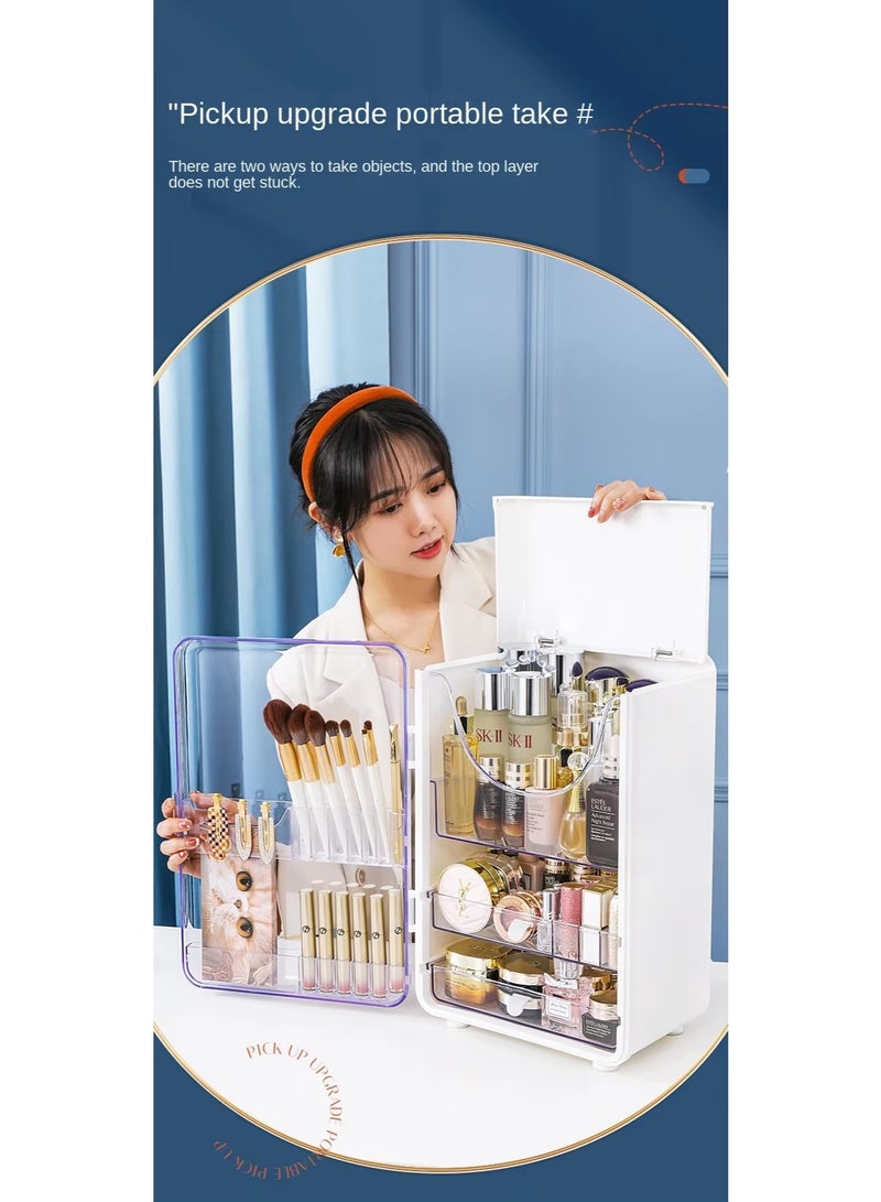 BlueFire Extra Large Makeup Organizer & Cosmetic Storage Box – 16.33” Desktop Display Cabinet with Transparent Front & Top Open, Magnetic Doors, Multi-Compartment for Lipstick, Brushes, Skincare, Lotion – Dustproof, Moisture-Proof for Bathroom, Bedroom, Dresser  - Image 2