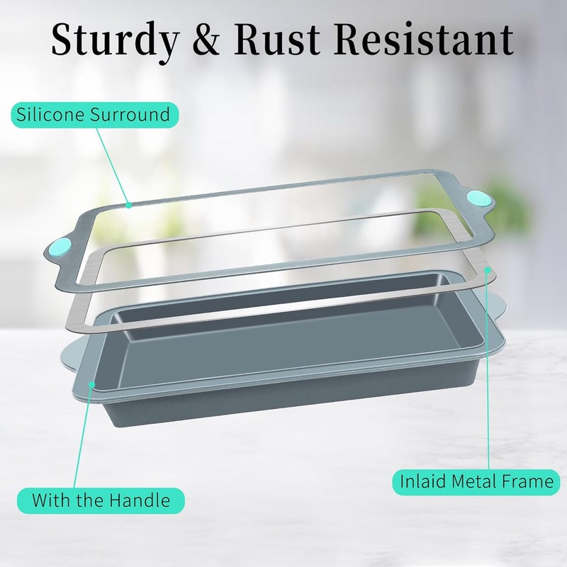 To encounter Silicone Baking Pans Set, 4 Pieces Nonstick Bakeware Set with Baking Pans, Baking Sheets, Cookie Sheets, Cake Pan with Metal Reinforced Frame More Strength, Light Grey - Image 2