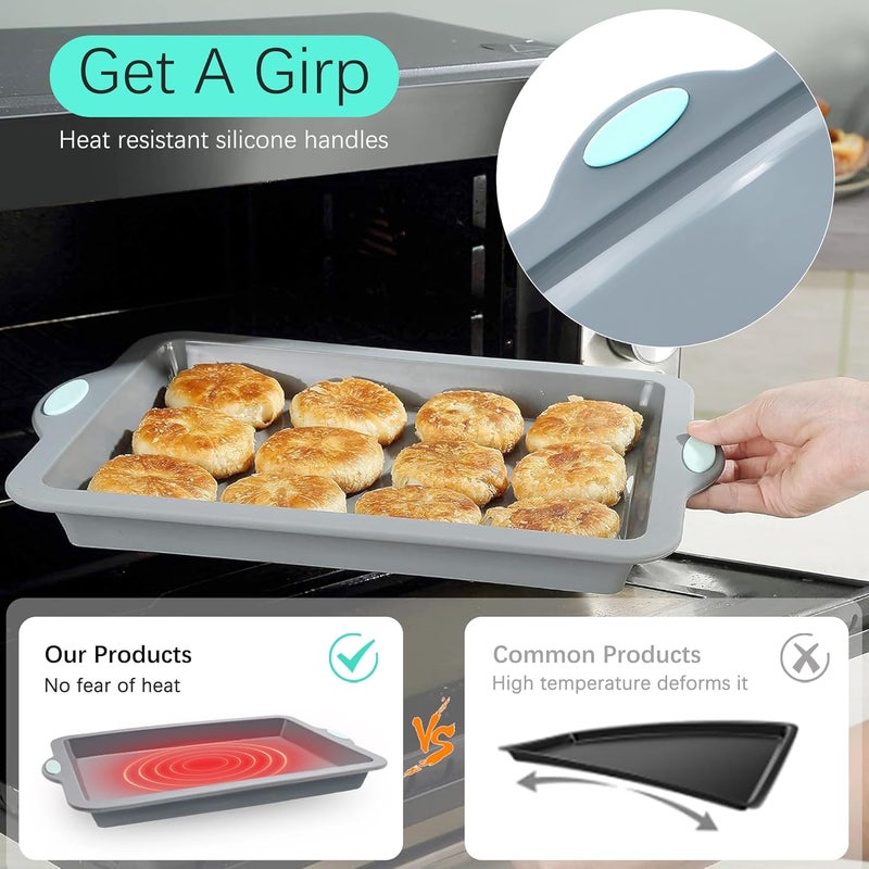 To encounter Silicone Baking Pans Set, 4 Pieces Nonstick Bakeware Set with Baking Pans, Baking Sheets, Cookie Sheets, Cake Pan with Metal Reinforced Frame More Strength, Light Grey - Image 3