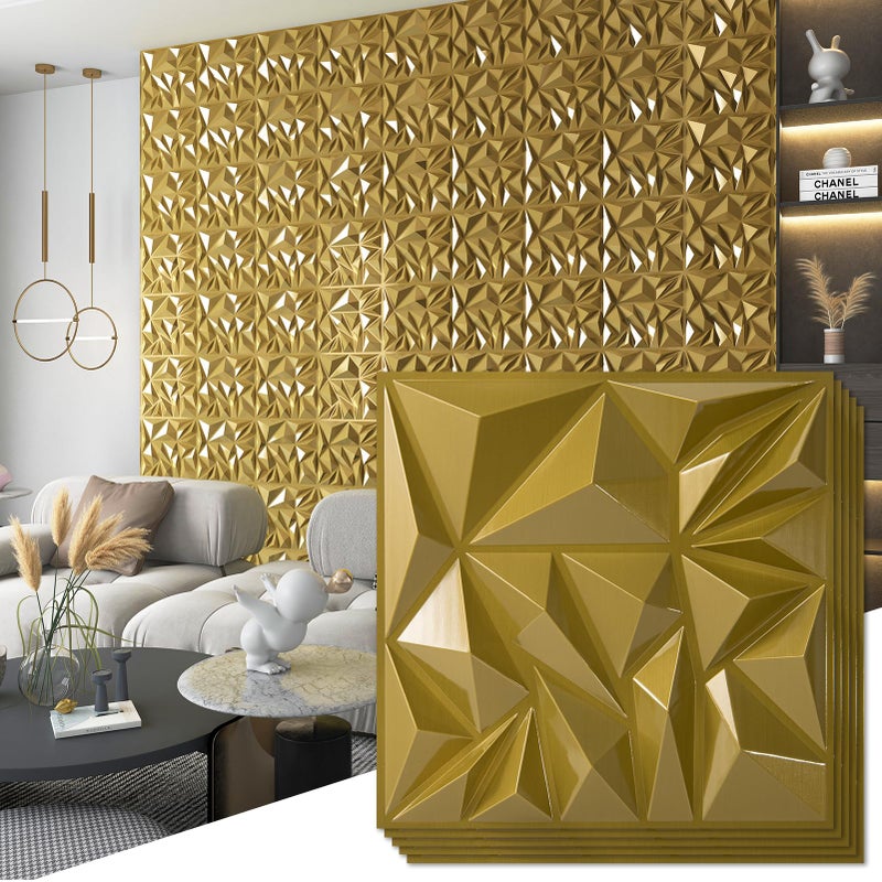 Art3d 33Pack 3D Wall Panels for Interior Wall Decor Diamond Textured Feature Wall Paneling for Gaming Living Room TV Wall Background Accent Wall 12 x 12 inch Gold - Image 2