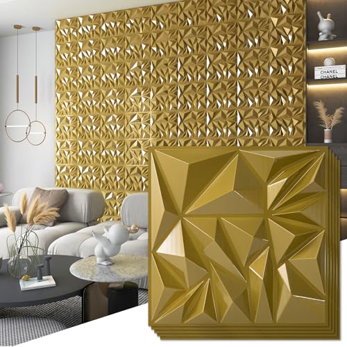 Art3d 33Pack 3D Wall Panels for Interior Wall Decor Diamond Textured Feature Wall Paneling for Gaming Living Room TV Wall Background Accent Wall 12 x 12 inch Gold - Image 1