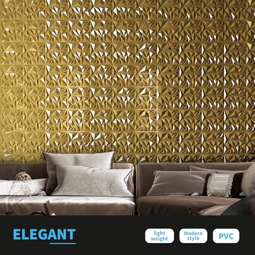 Art3d 33Pack 3D Wall Panels for Interior Wall Decor Diamond Textured Feature Wall Paneling for Gaming Living Room TV Wall Background Accent Wall 12 x 12 inch Gold - Image 3