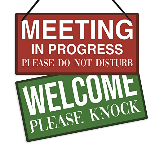 Putuo Decor Meeting in Progress Door Sign, Do Not Disturb Sign for Therapy Office, Business, Counseling, Clinic, 10x5 Inches PVC Hanger Plaque - Image 1