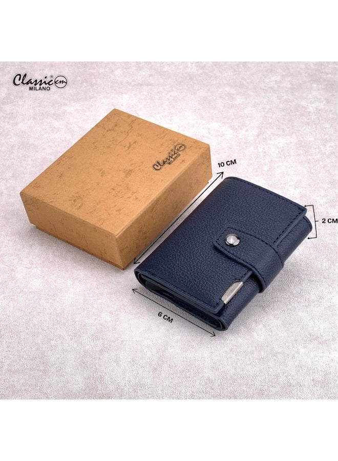 محفظة كلاسيك ميلانو بحماية RFID للرجال والنساء - حامل بطاقات أوتوماتيكي بتصميم بوب أب - محفظة بطاقات آمنة ومدمجة للرجال - محفظة أنيقة للرجال والنساء