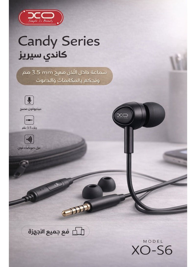 إكس أو سماعة أذن سلكية XO Candy Series موديل XO-S6 بميكروفون ومدخل 3.5 مم وصوت عالي الجودة - Image 1