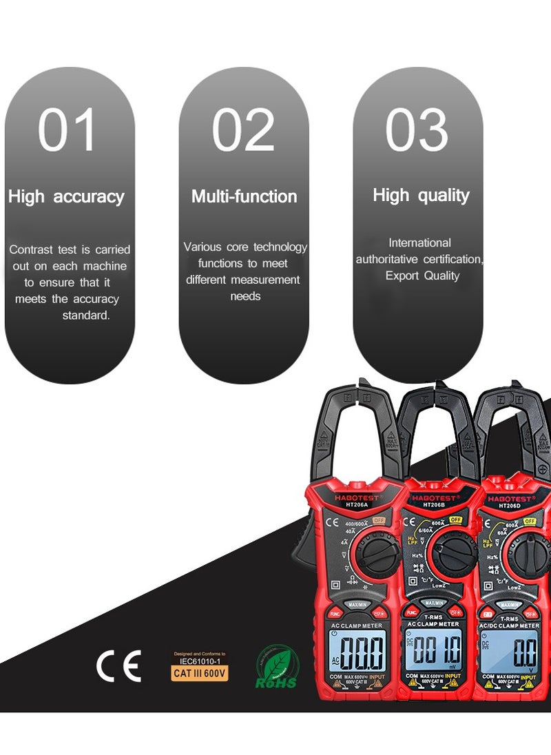 AC/DC Digital Clamp Meter for Measuring AC/DC Voltage , AC/DC Current, Frequency, Duty Cycle, Diode, Resistance, Continuity, Transistors  Test, NCV Clamp Multimeter
